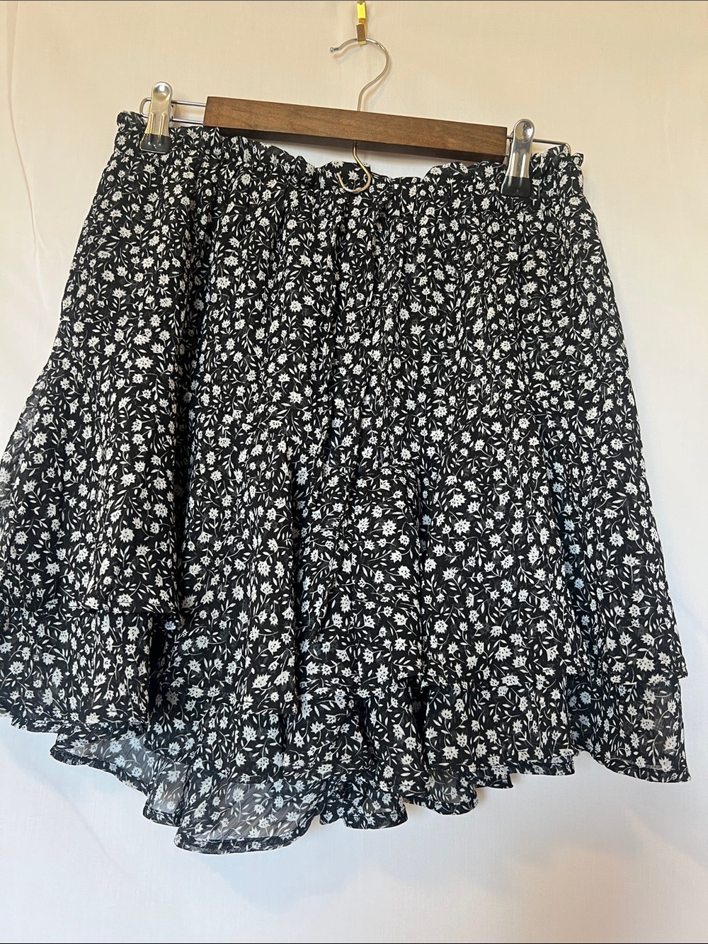 Vintage Black & White Floral Circle Skirt